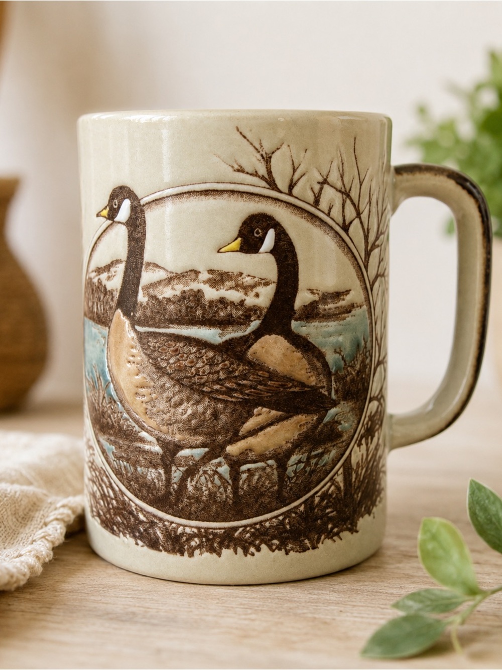 Vintage Cream and Brown Canada Goose Ceramic Mug